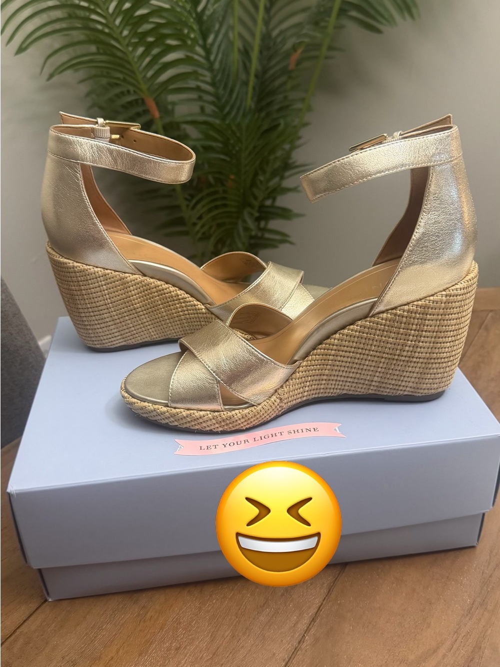 Vionic Gold Metallic Wedge Sandals with Ankle Strap